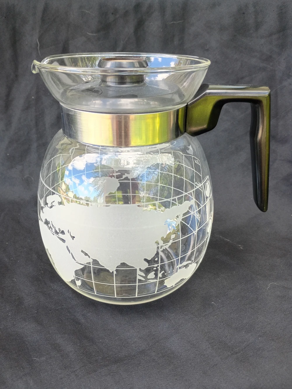 Vintage Nescafe 6 Cup World Globe Coffee Pot Foil Label Colonial Cupboard Japan
